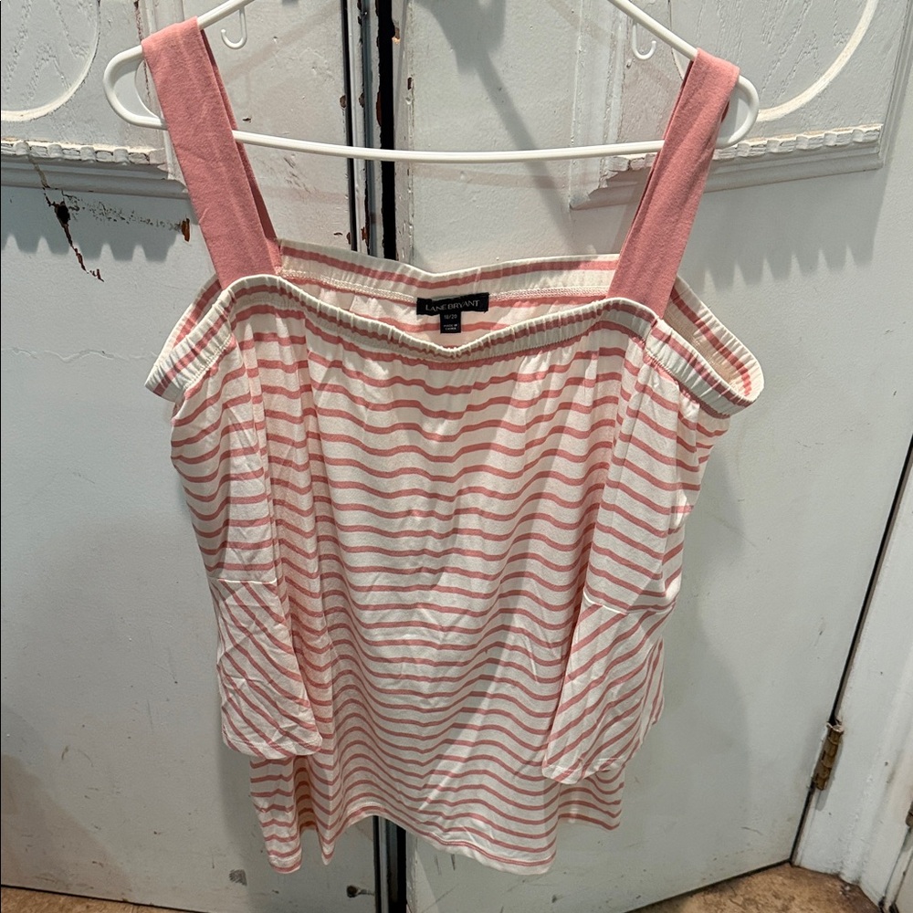 Lane Bryant Pink and White Striped Square-Neck Tank with Wide Straps